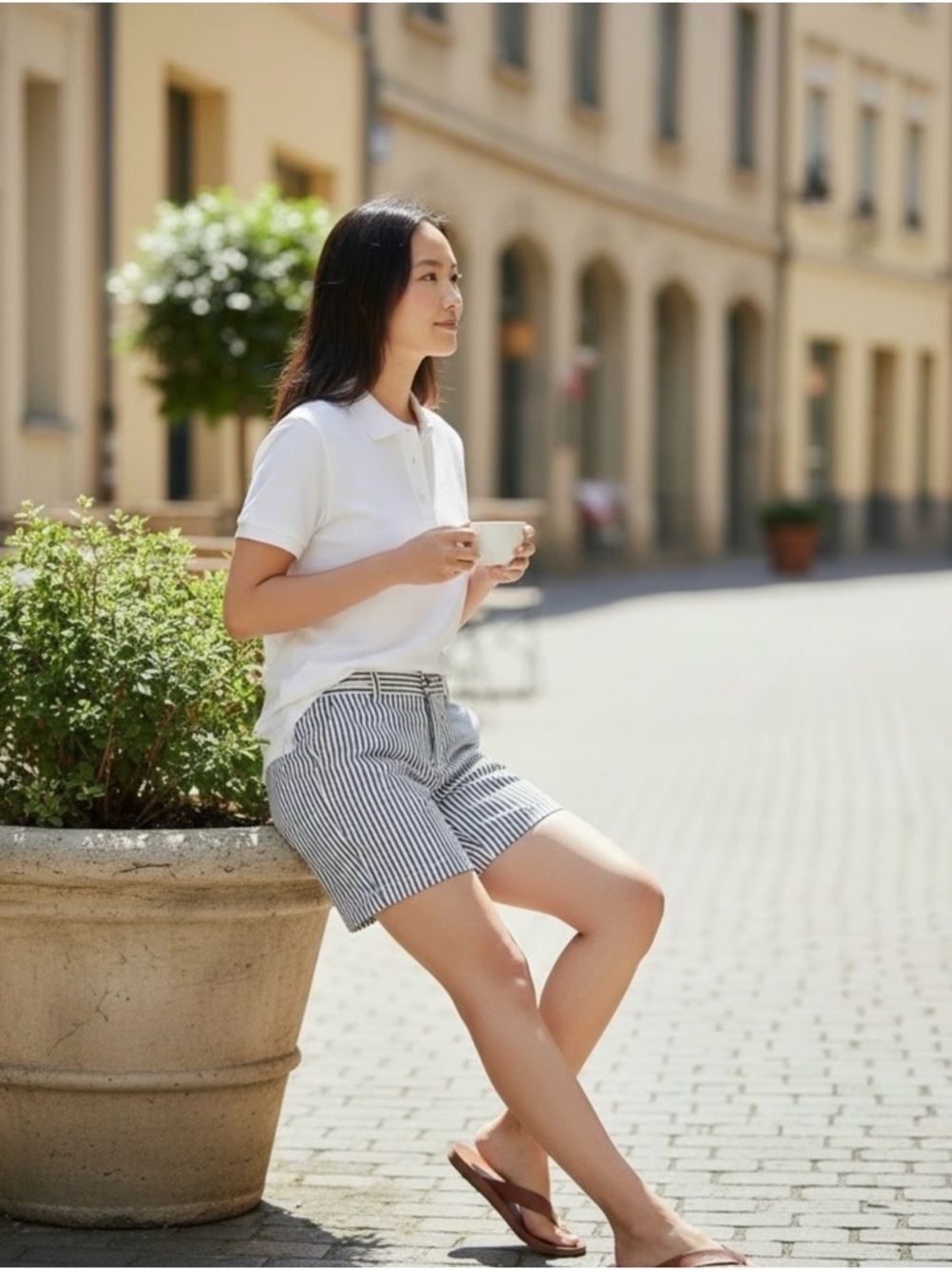 Banana Republic Blue & White Striped Seersucker Bermuda Shorts